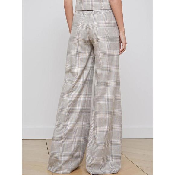 NEW L'AGENCE pilar wide leg pant in ivory/neutral multi - Picture 3 of 4